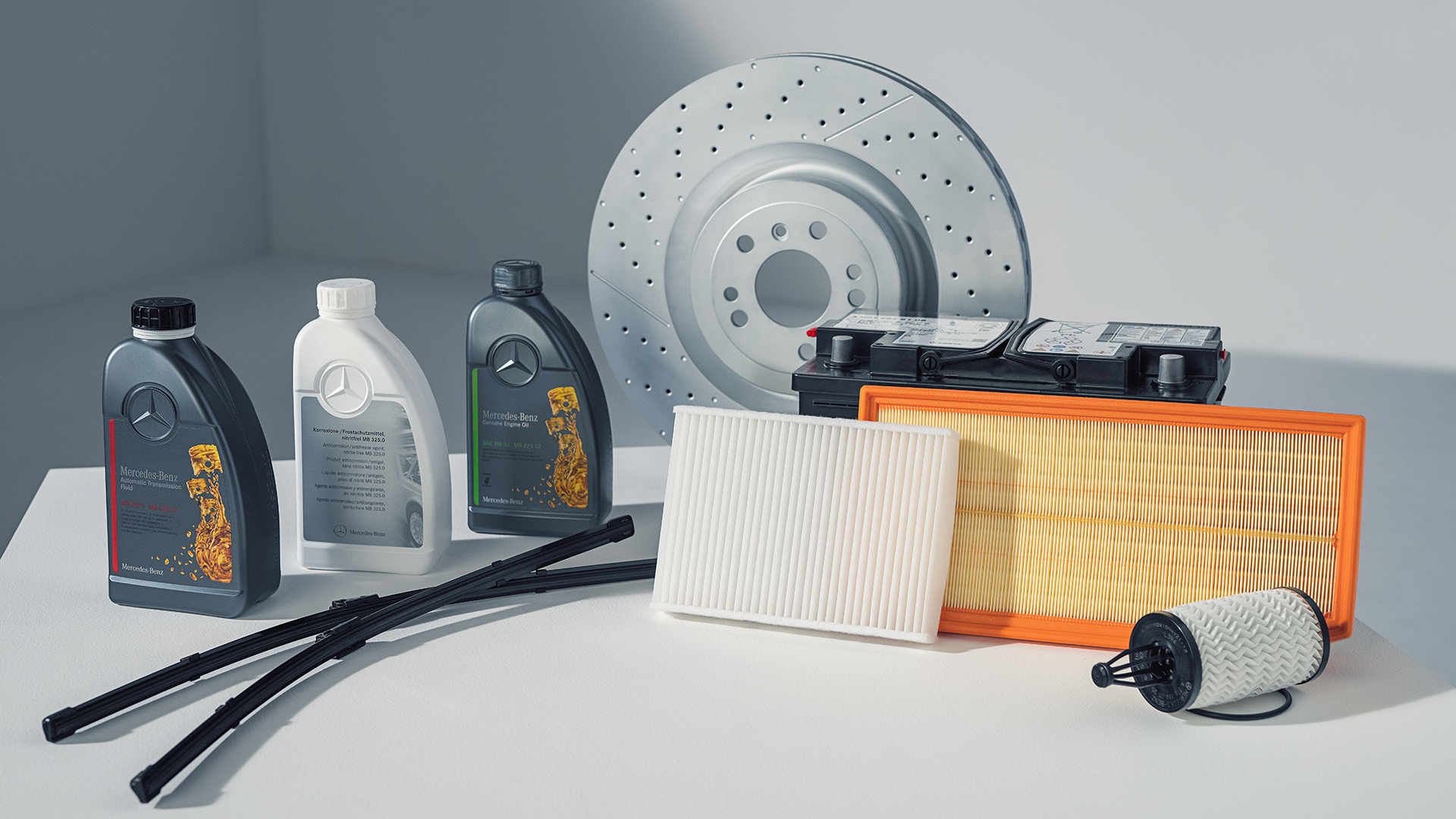 Mercedes-Benz atsarginės dalys - filtrai, stabdžių dalys, valytuvai ir skysčiai