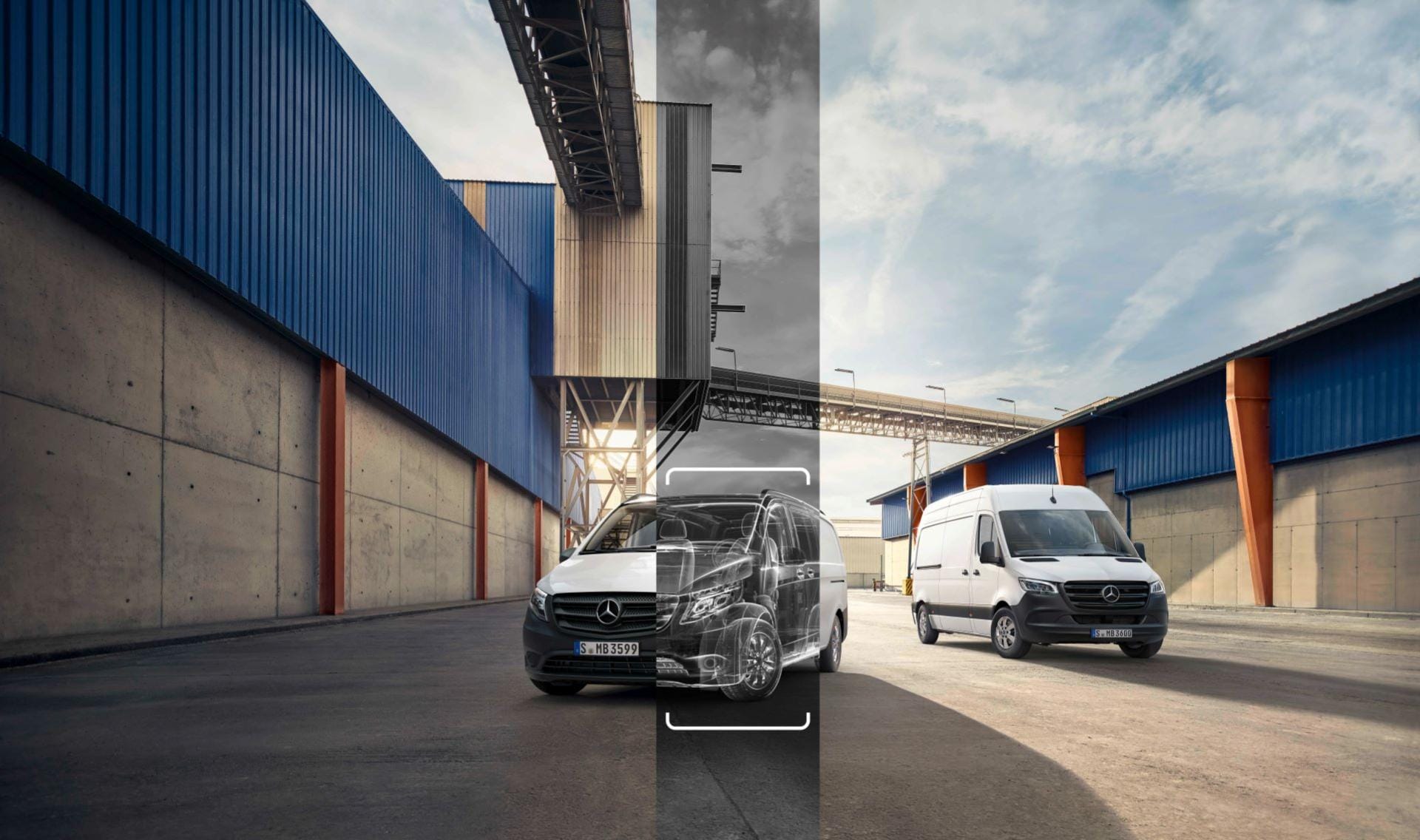 Du furgonai, vieno jų variklis matomas