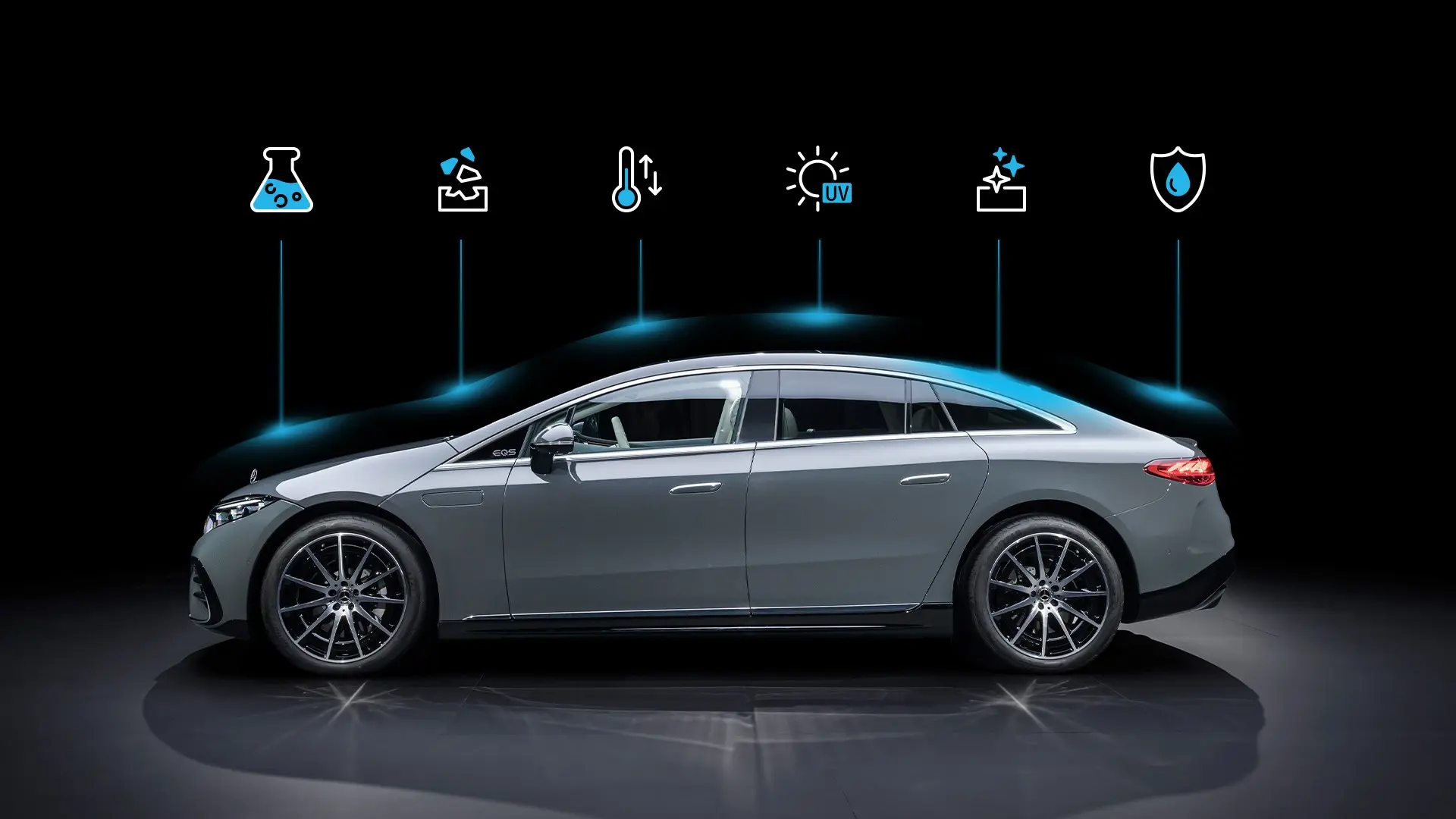 Automobilis, virš jo ikonos, vaizduojančios nuo ko saugo keraminė kėbulo danga