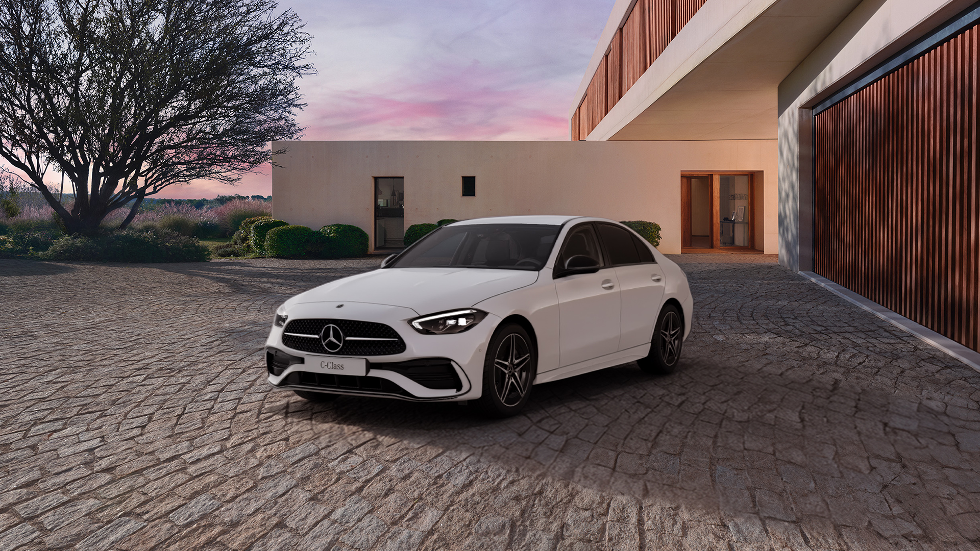 C-Class, baltas, vaizdas iš priekio ir šono