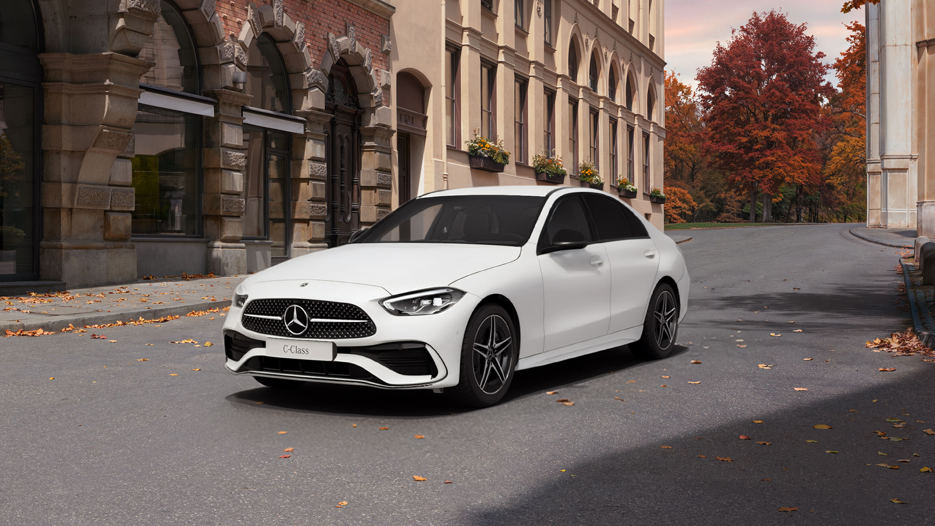 C-Class, baltas, vaizdas iš priekio ir šono